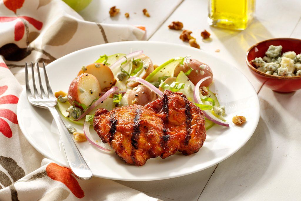 cooked perfect recipe chicken thighs with red bliss potato salad
