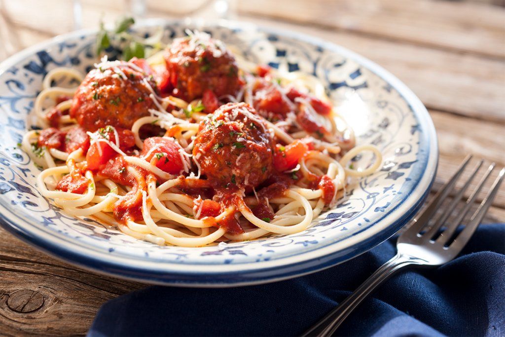 cooked perfect italian style meatballs with pasta